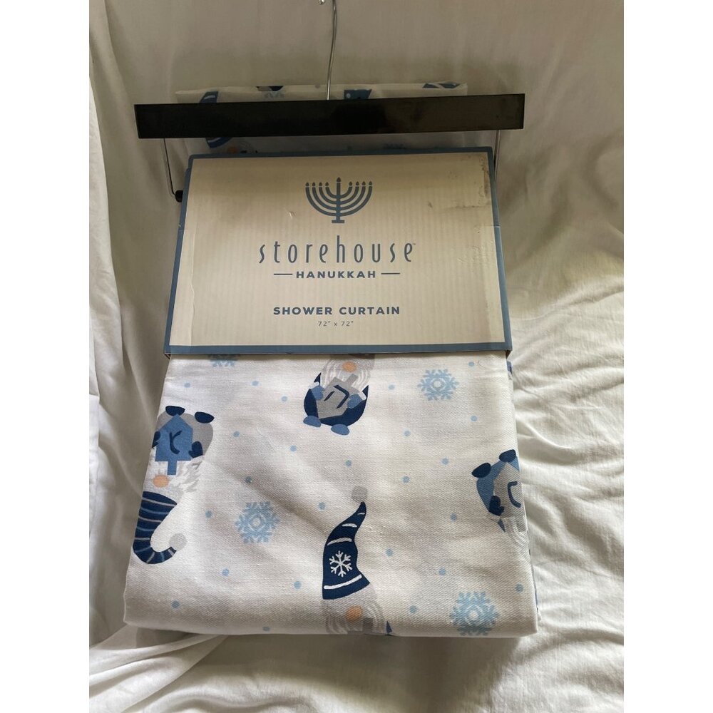 Hanukkah Gnome Shower Curtain 72"x72" Storehouse Holiday Decor Cotton & Polyeste